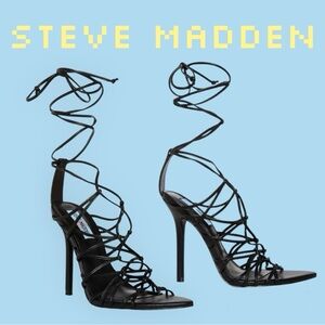 New Steve Madden Ankle Wrap Ties Strappy Stiletto Sandals Black Size 9.5 NIB